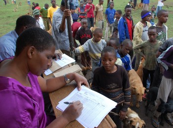 People registering for dog vaccinations, Tanzania