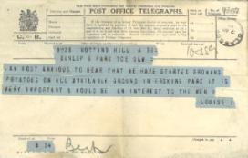 Telegram from Princess Louise regarding patient care at Erskine