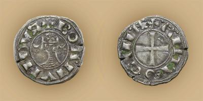 Bohemond III, prince of Antioch, billon denier, 1163 – 1188, silver alloy, Antioch, GLAHM:39445, McFarlan.