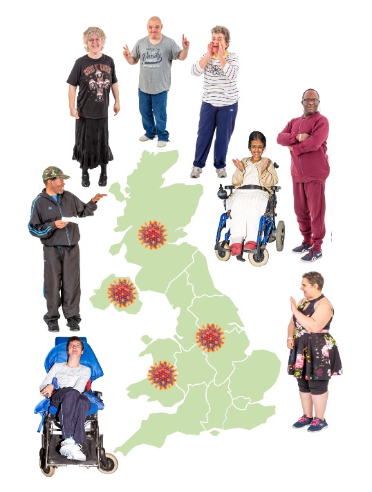 People with learning disabilities pictured around a map of the UK