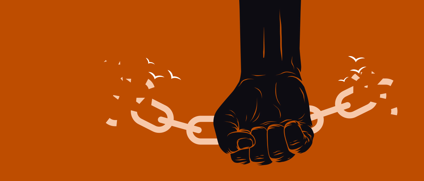 graphic representation of chains being broken