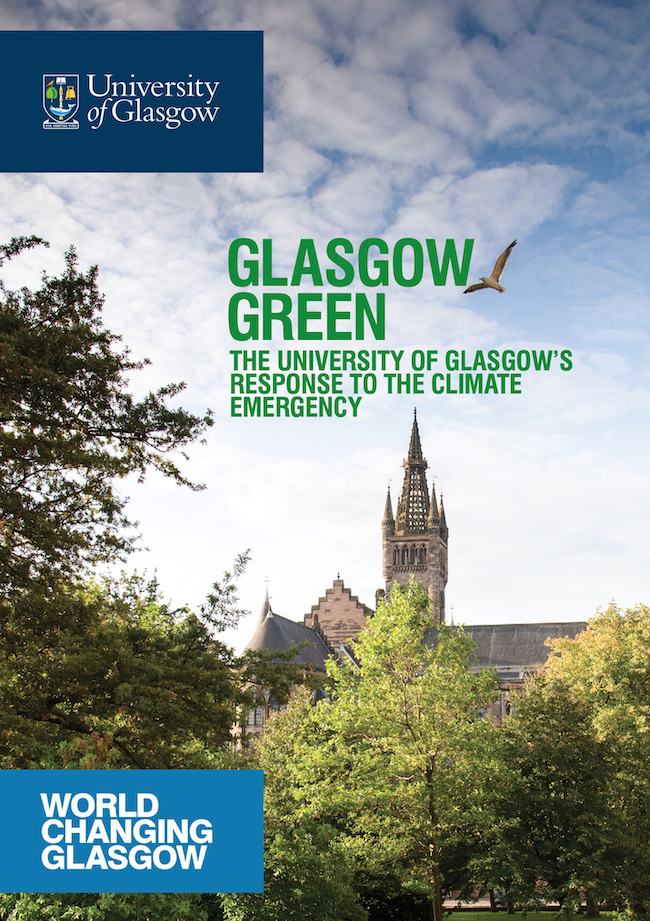 The front cover of Glasgow Green, the University of Glasgow's climate strategy document