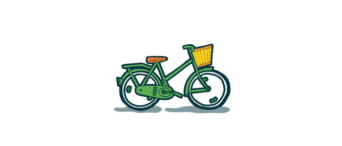 green bicycle with basket on front