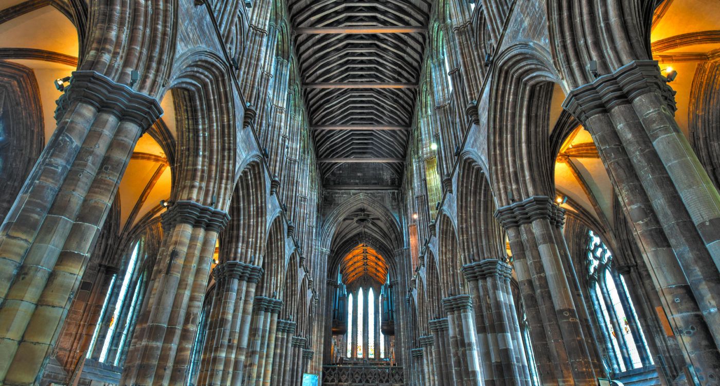 Photo of the interior of the pillars and ceiling of Glasgow Cathedral [Photo: Shutterstock]