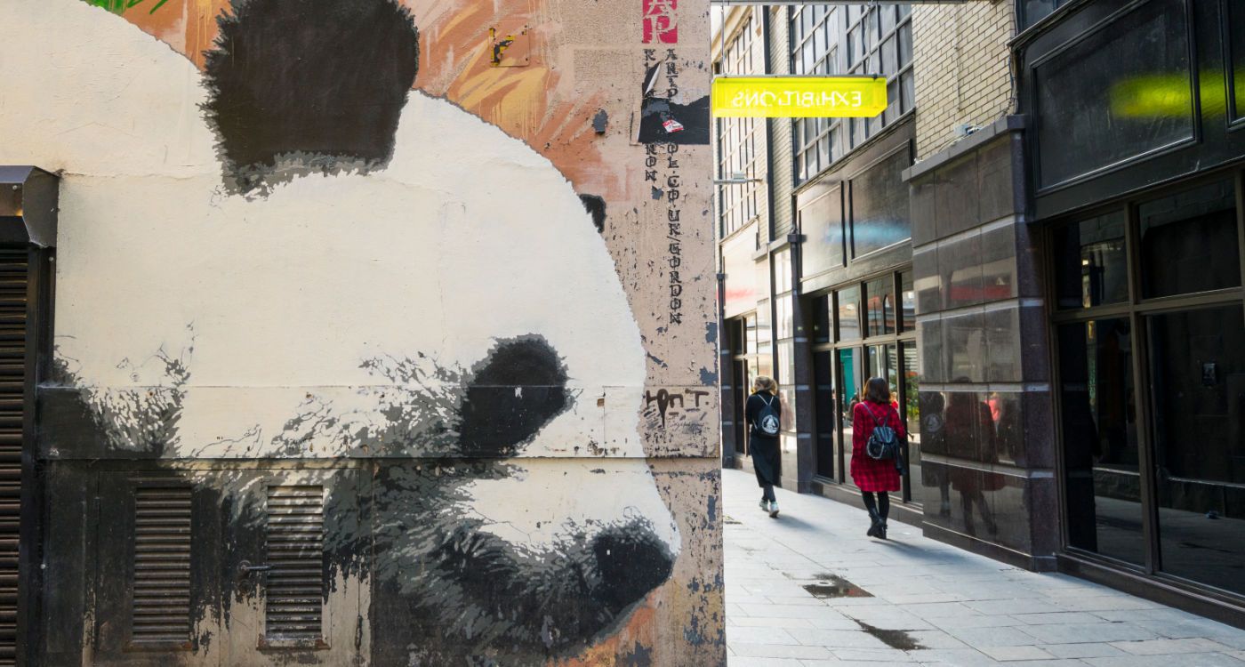 Panda mural painted on a wall in Mitchell Lane, Glasgow [Photo: VisitScotland / Kenny Lam]