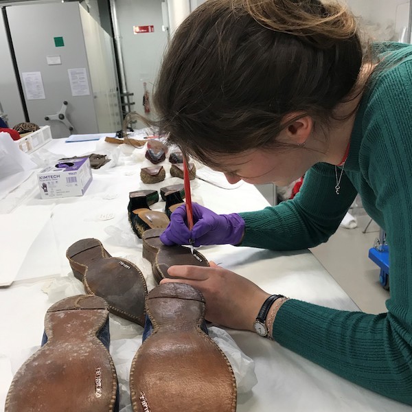 Danielle Weller (Dress and Textile Histories, 2020) at work during a placement with National Museums Scotland, © Rosanna Nicolson