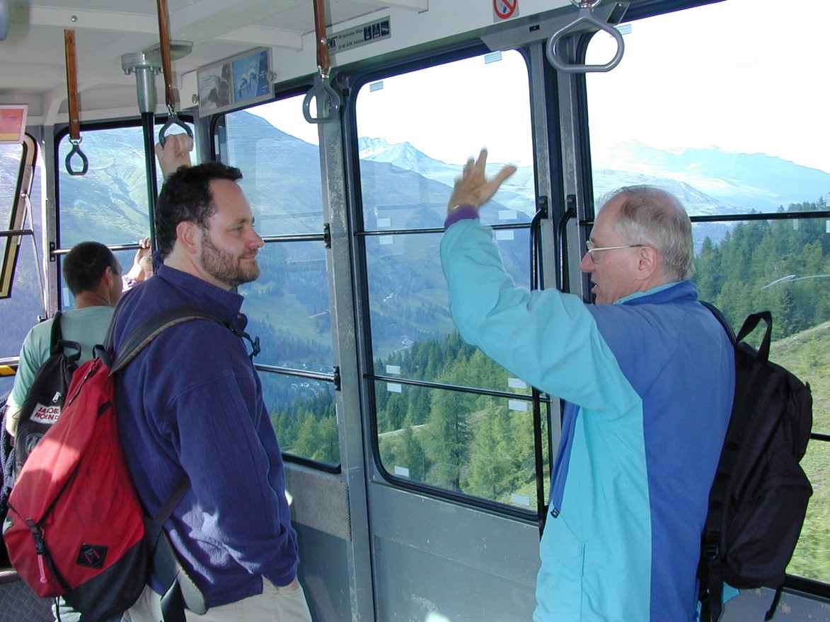 Rod and Mike Summerfield above Davos, Switzerland, Aug 2002. Image: Derek Fabel.