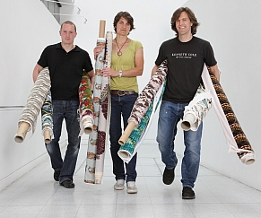 Textile designers, Alan Shaw, Vicky Begg and J.R.Campbell. Photo by Alan McAteer