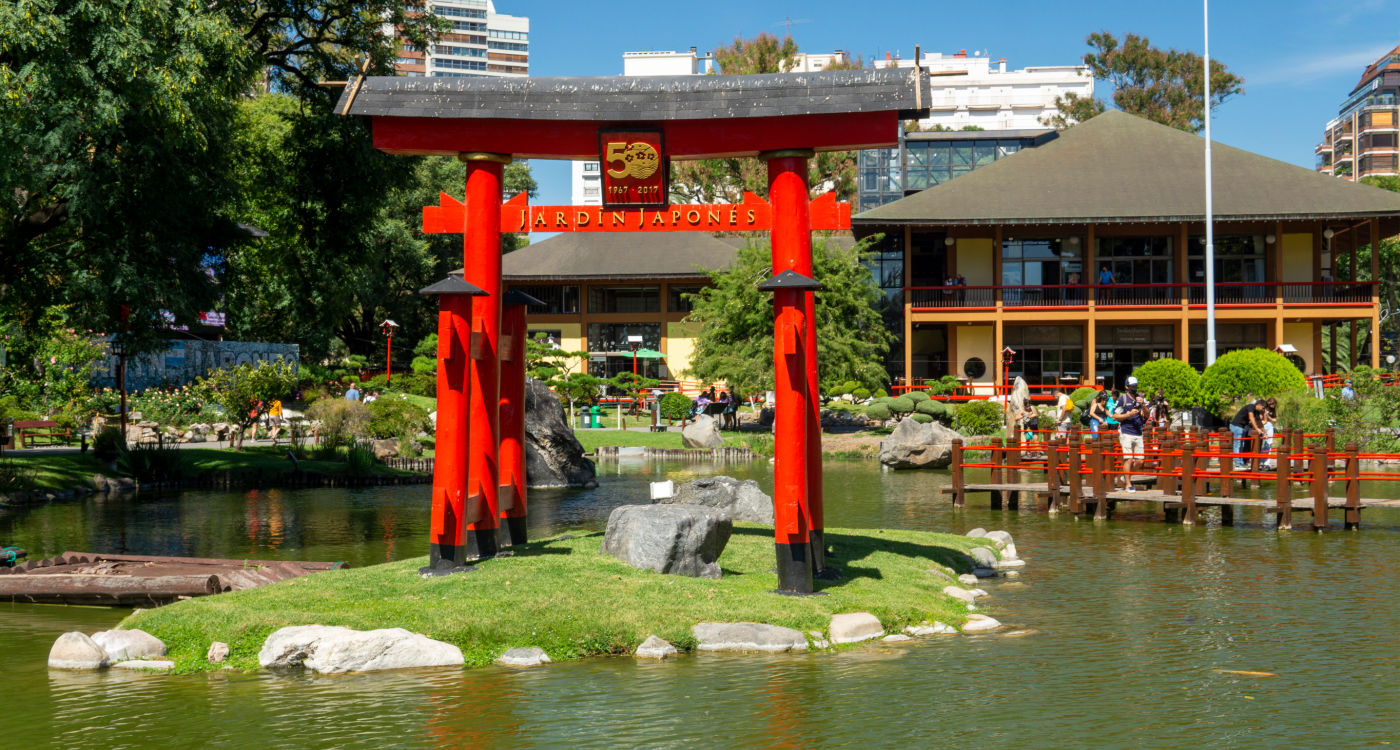 Close view of a red Japanese torii gate located in 