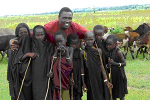 Issa Lyimo with young pastoralists, Sakamaganga village