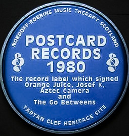 Image of blue plaque for Post Card Records West Princes Street