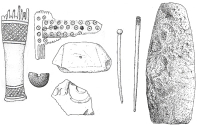 Iron Age/Viking artefacts from Garry Iochdrach, North Uist, Scotland. Not to scale. Drawing: Michael Marshall.