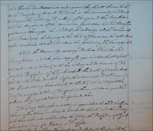 Adam Smith was elected Professor of Moral Philosophy as recorded in the Senate minutes, 22nd April 1752.  (GUAS Ref: GUA 26640, p80-81.  Copyright reserved.)