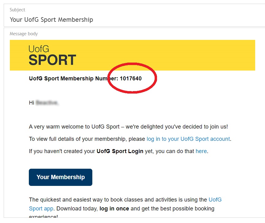 UofG Sport Membership Number
