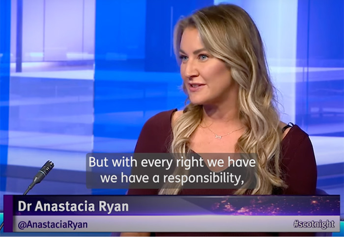 Dr Anastacia Ryan taking part in a TV debate