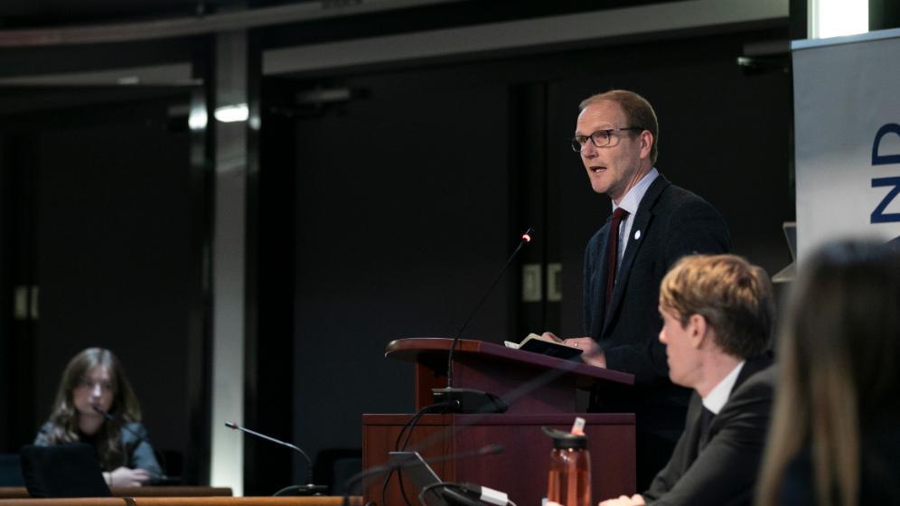 Graeme Roy speaking with Ryan Griffiths sitting beside him and Lesley Gray in the background Source: Charlotte Morris