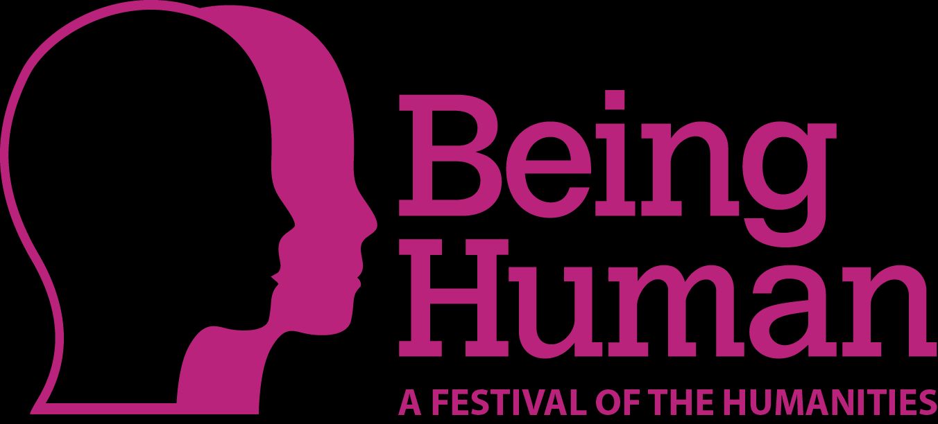An image of two heads against a background with Being Human Festival words