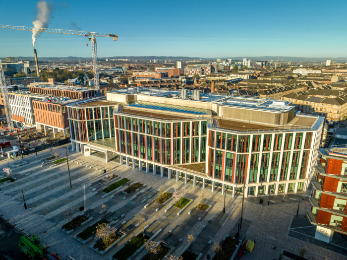 Aerial view of St Mungo Square outside the ARC