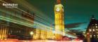 Photo of lights treaming past the UK Parliament building and Big Ben clock tower with the text 'Resolution Foundation'