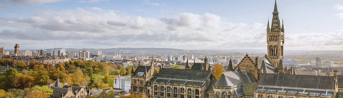 Skyline with a view of the Gilbert Scott Building, University of Glasgow