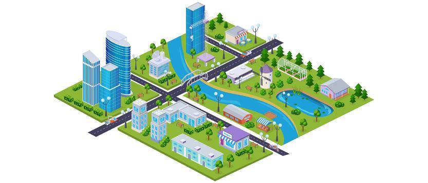 City Illustration - Graphic depicting modern city exterior map.