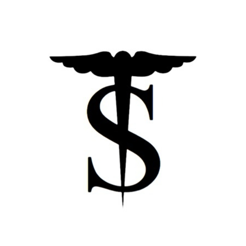 A caduceus with the letter S superimposed.