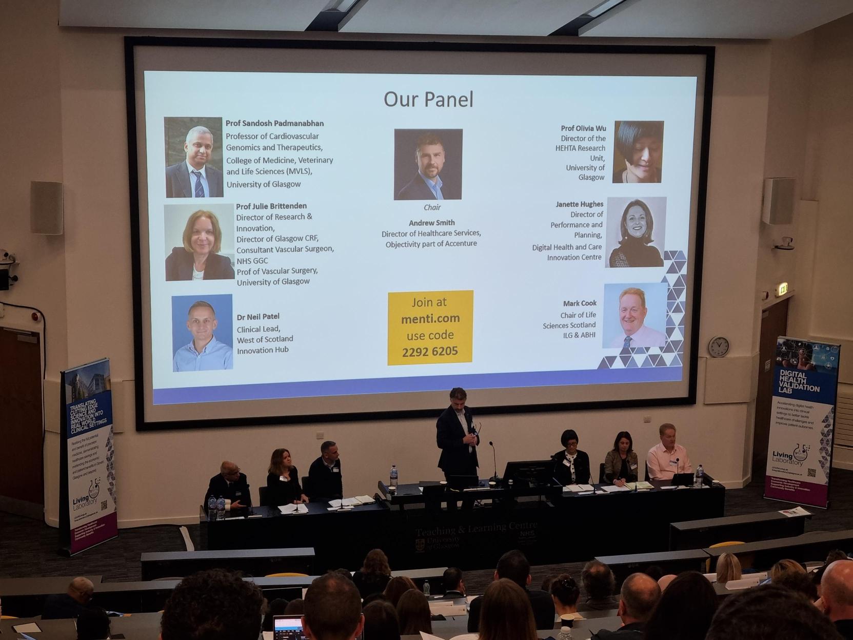 Panel discussion including Prof Sandosh Padmanabhan, Prof Julie Brittenden, Dr Neil Patel, Prof Olivia Wu, Janette Hughes, Mark Cook chaired by Andy Smith