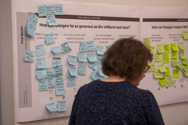A series of suggestions for actions thta could be taken to help Glasgow become more sustainable are on display at a Thriving Glasgow Portrait workshop event