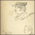 Three profile sketches; Scott of Oldham, Dr O., and an unidentified man with sailors cap, beard and glasses.  (GUAS Ref: UGC 195/1/1.  Copyright reserved.)