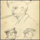 Pencil sketches of four men smoking. (GUAS Ref: UGC 195/1/9. Copyright reserved.) 