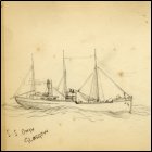 Pencil sketch of the SS Onyx at sea, titled 