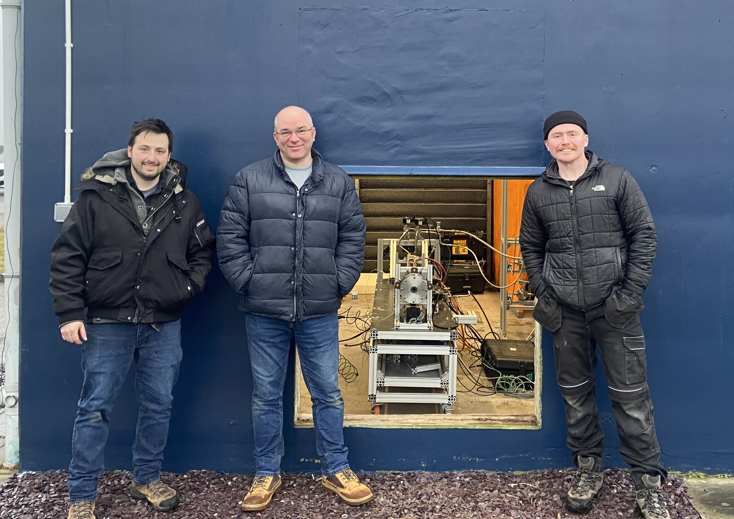 A picture of the research team behind the development of the autophage engine: (l-r) Krzysztof Bzdyk, Prof Patrick Harkness and Jack Tufft