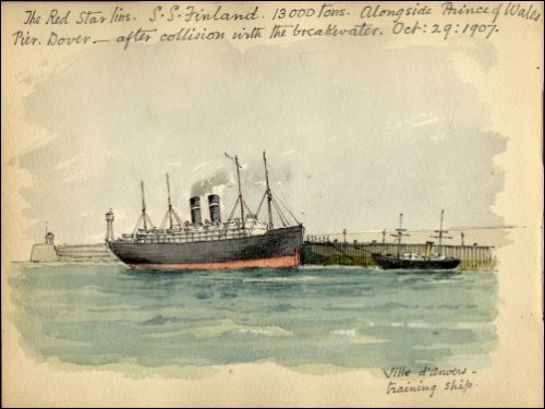 Coloured sketch of the SS Finland titled 
