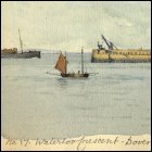 Coloured sketch of the western entrance of Dover harbour, titled 