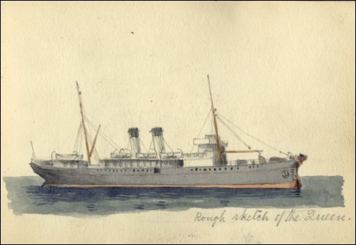 Coloured sketch of the damage to the 'Queen' titled 