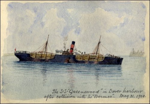 Coloured sketch of the 'SS Greenwood' titled 