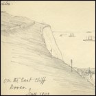 Pencil sketch of the east cliff and some ships at sea titled 