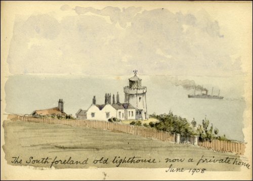 Coloured sketch of the South foreland old lighthouse titled 