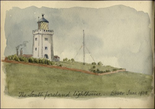 Coloured sketch of the South foreland lighthouse titled 