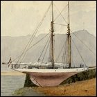 Coloured sketch of the yacht 'Susanne', titled 