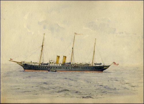 Coloured sketch of The Royal Yacht 'Alexandra', titled on the facing page 