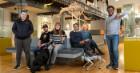 (l-r) Georgea Strachan, Kyle Somerville and Laura Cluxton and her dog Sadie, all from the Forth Valley Sensory Centre, Dr Wasim Ahmad of the University of Glasgow’s James Watt School of Engineering, Jacquie Winning MBE of the Forth Valley Sensory Centre and Dr Olaoluwa Popoola of the of the University of Glasgow’s James Watt School of Engineering. 