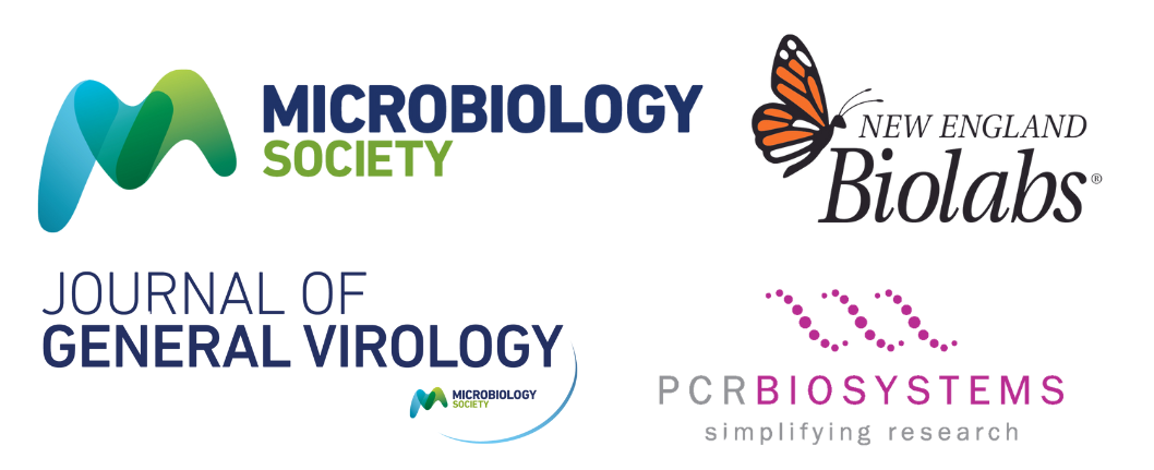 4 Separate Logos. Microbiology Society, Journal of General Virology, PCR Biosciences and New England Biolabs