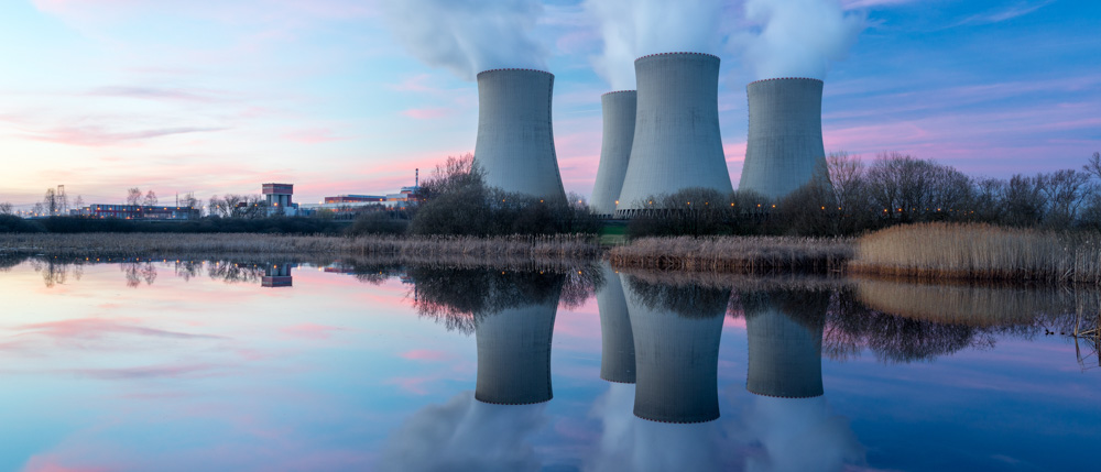 nuclear power plant reflected in water