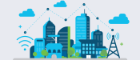 Wireless technologies support urban communication - simple graphic animation