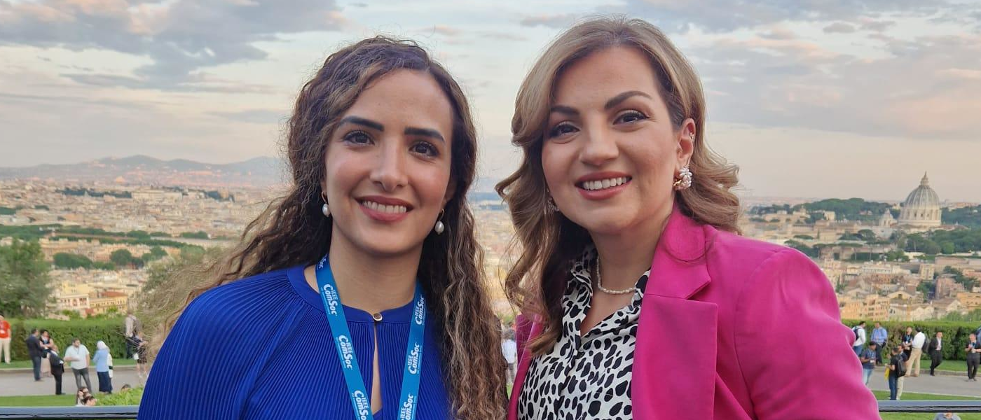 Dr Hanaa Abumarshoud and Dr Lina Mohjazi (head and shoulders shot) at a park in Rome