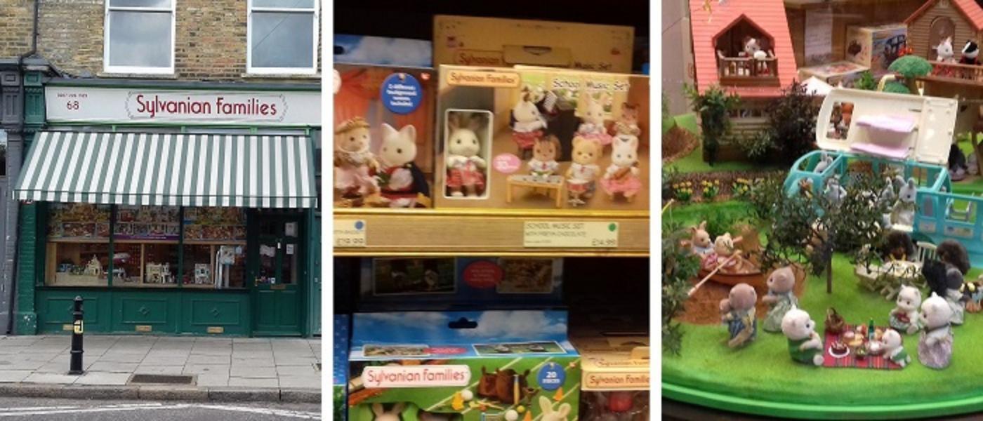 Montage of photos from the Sylvanian Families shop in London