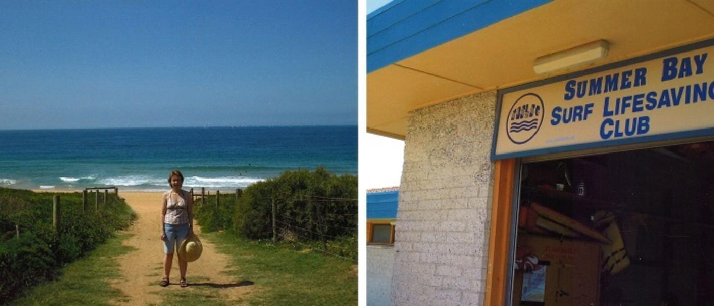 Montage of photos from Palm Beach, New South Wales, Australia including a beach scene and the front of the fictional Summer Bay Surf Club