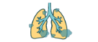 Cartoon image of a pair of lungs with grey smoke clouds. 