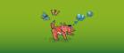 Cartoon dog with thought bubbles coming out of its head. In the background there are some butterflies.